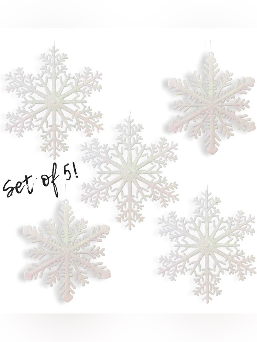 NEW (SET OF 5) LARGE 12” GLITTERED SNOWFLAKE ORNAMENTS DECORATIONS DECOR